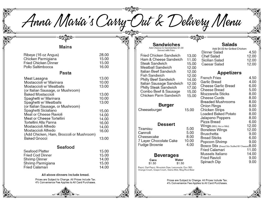 Anna Maria's Pizza Menu image 1